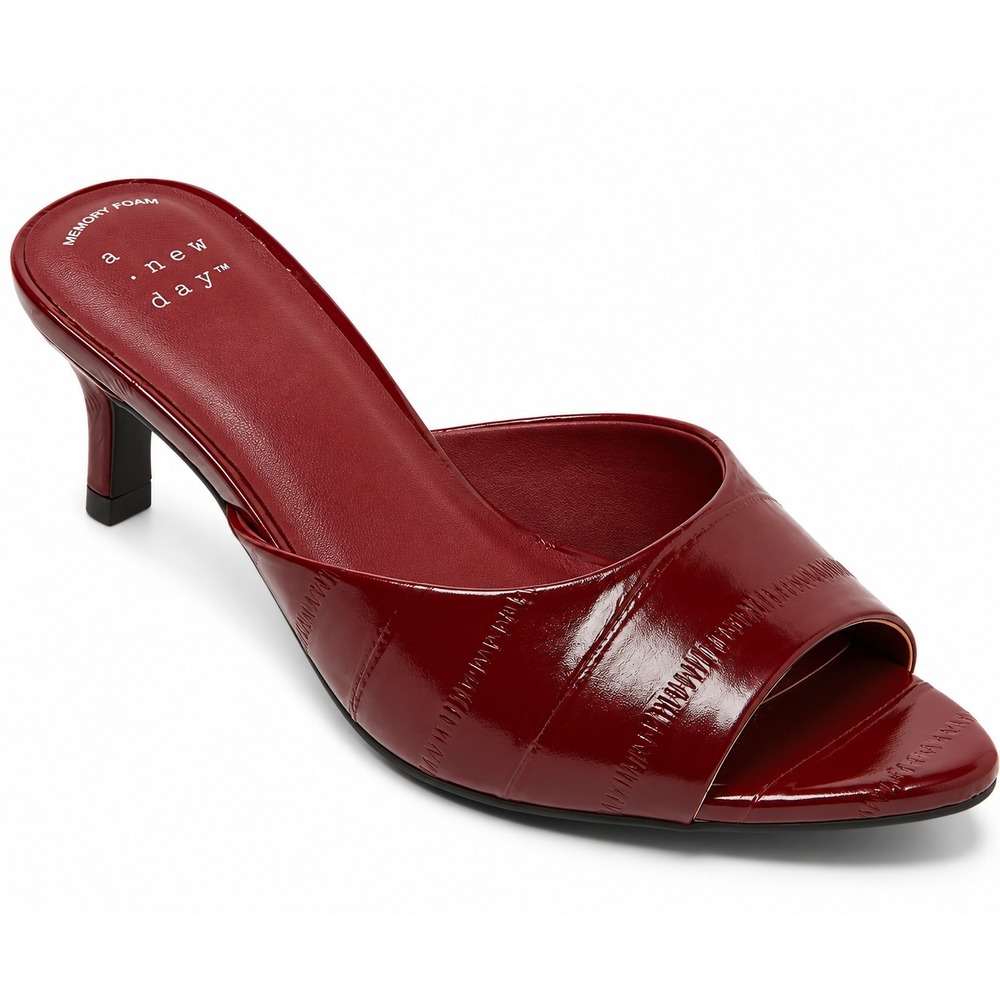 A New Day Mary Heels Womens 6.5 Burgundy Faux Leather 2.25 Stiletto Slip On NEW
